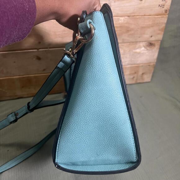 Dasein Womens Blue Fashion Studded Large Faux Leather Satchel Crossbody Handbag - Picture 4 of 15